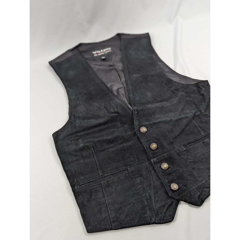 WILSON'S Mens LEATHER Black Suede Vest With Pockets Size Large Motorcycle Riding